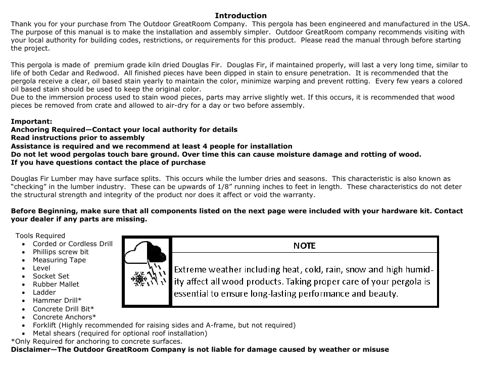 Outdoor Great Room Lodge II Pergola User Manual | Page 2 / 14