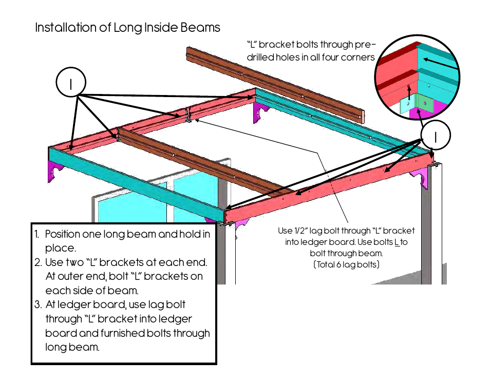 Installation of long inside beams | Outdoor Great Room Patio Pergola User Manual | Page 8 / 10