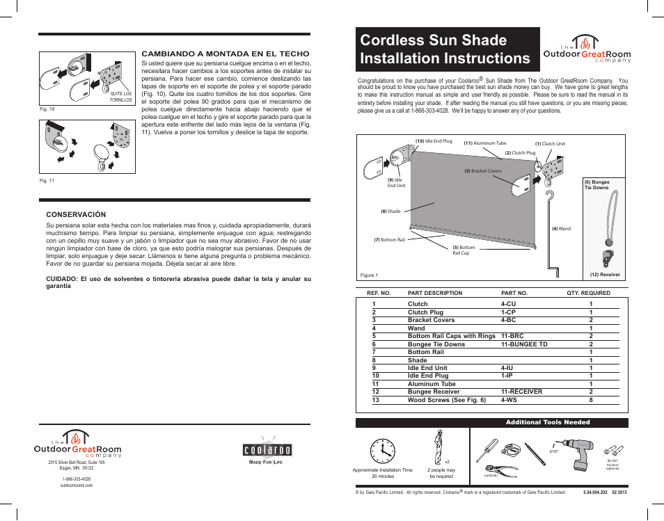 Outdoor Great Room Cordless Sun Shade User Manual | 6 pages