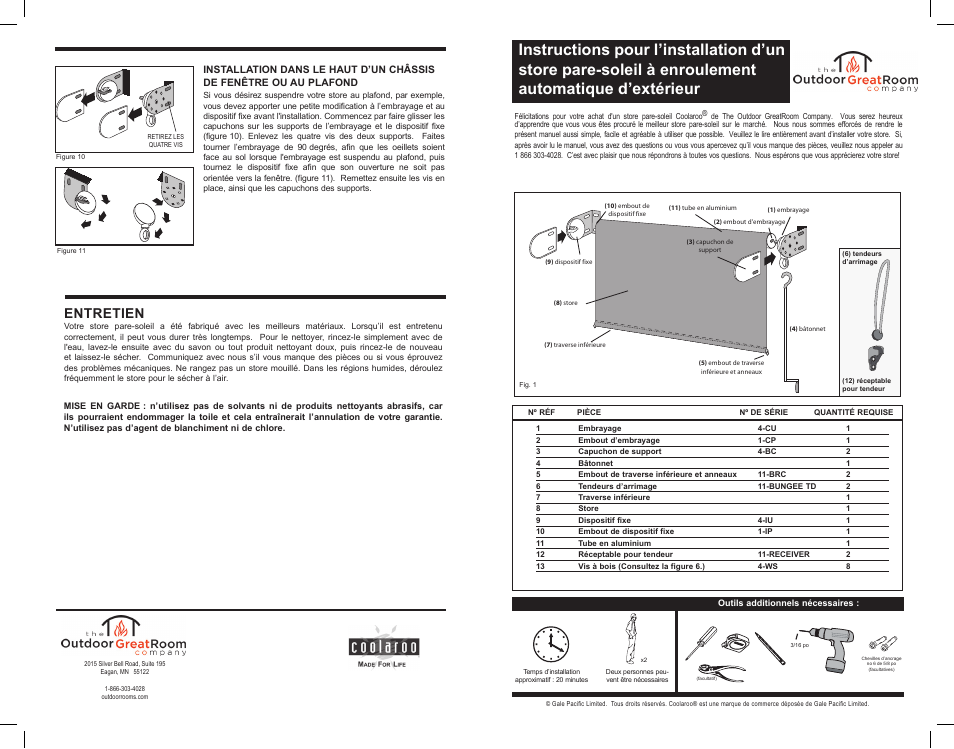 Entretien | Outdoor Great Room Cordless Sun Shade User Manual | Page 5 / 6