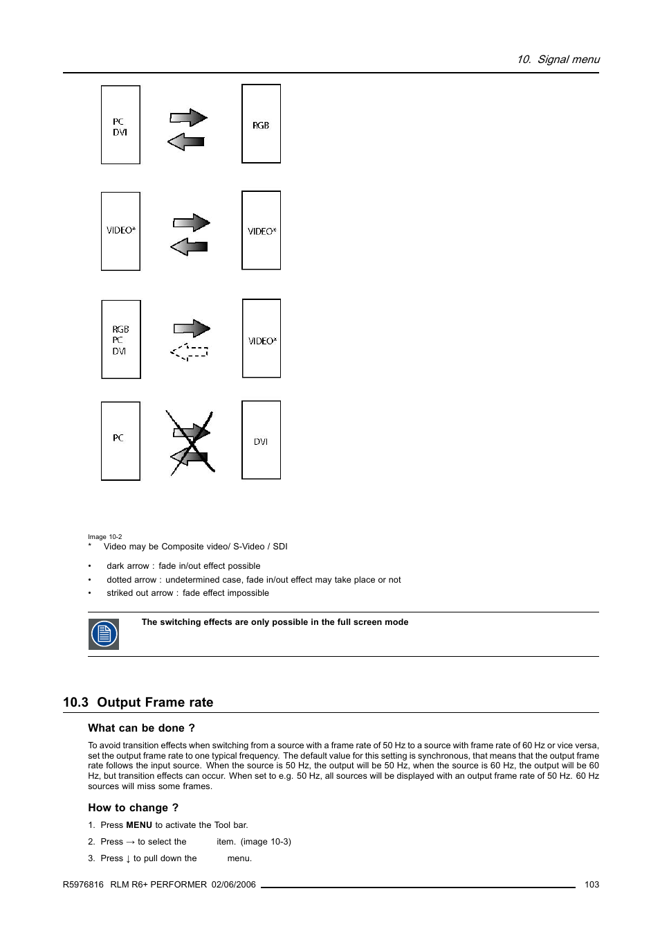 3 output frame rate, Output frame rate | Barco RLM R6+ PERFORMER R9010270 User Manual | Page 107 / 165