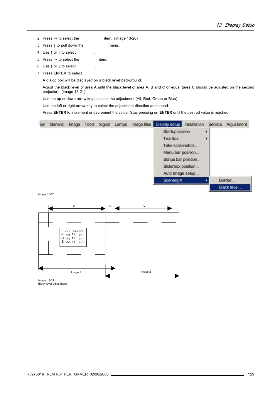 Display setup | Barco RLM R6+ PERFORMER R9010270 User Manual | Page 133 / 165