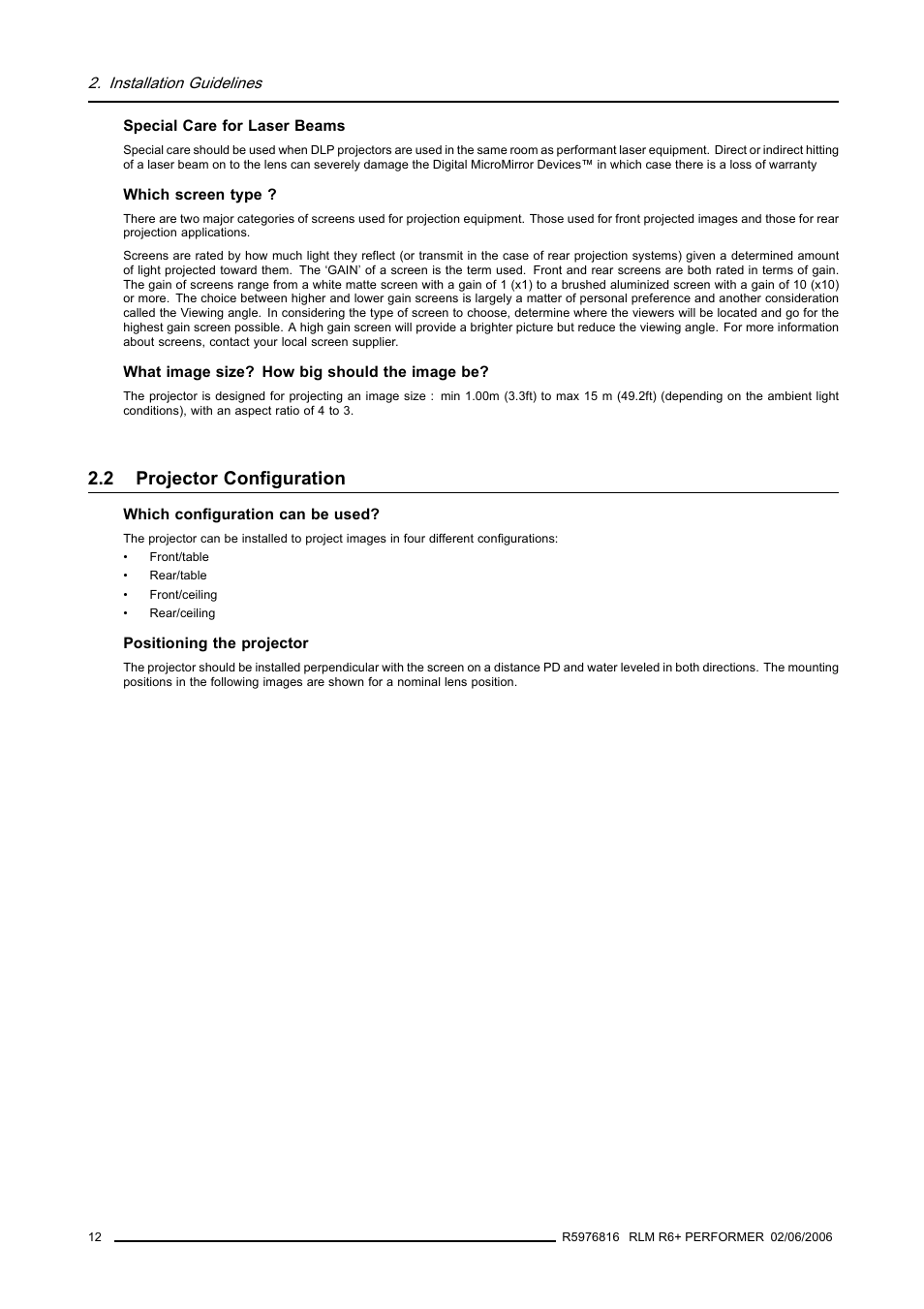 2 projector configuration, Projector configuration | Barco RLM R6+ PERFORMER R9010270 User Manual | Page 16 / 165