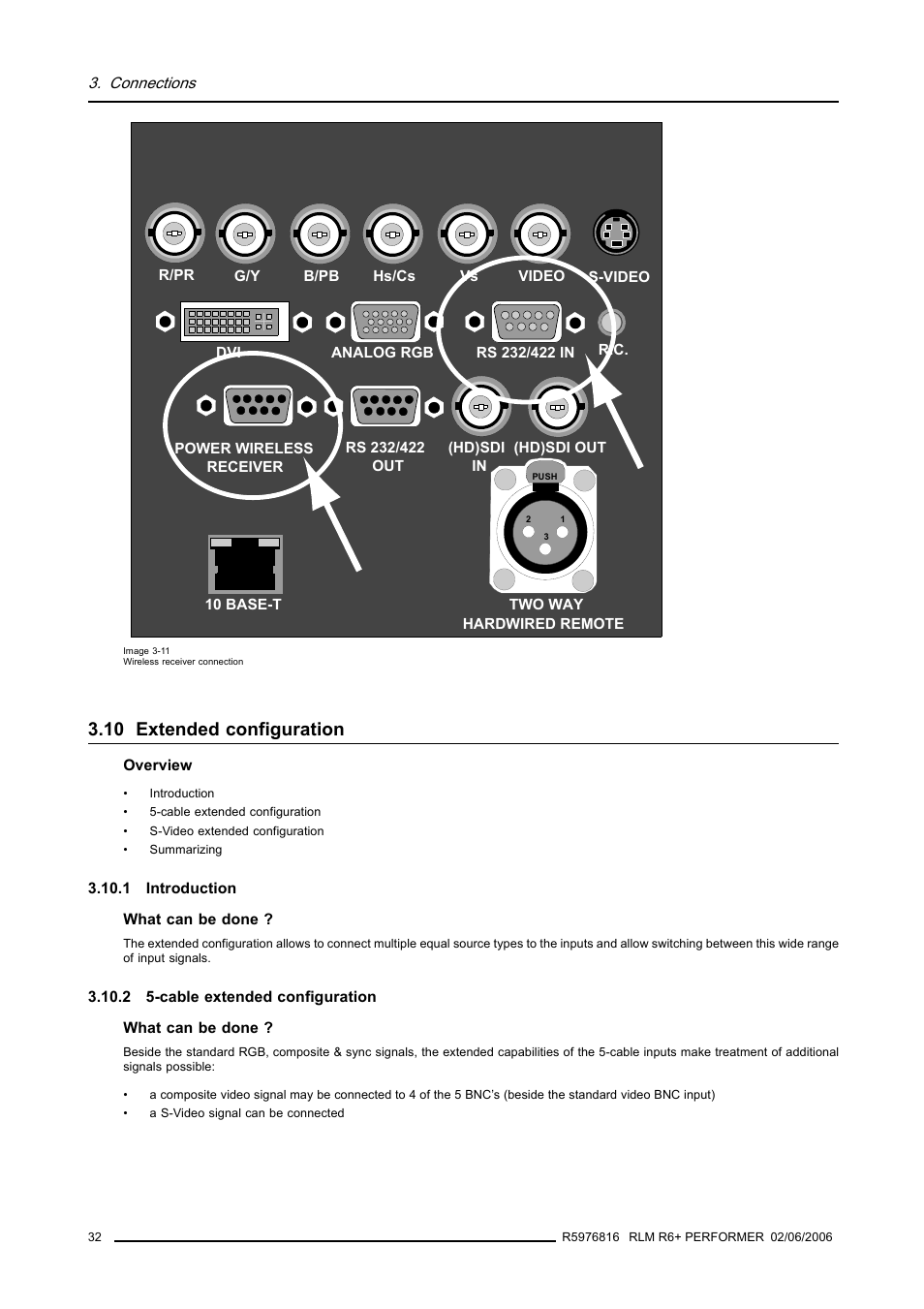 10 extended configuration, 1 introduction, 2 5-cable extended configuration | 32 3.10.2 5-cable extended configuration, Extended configuration | Barco RLM R6+ PERFORMER R9010270 User Manual | Page 36 / 165