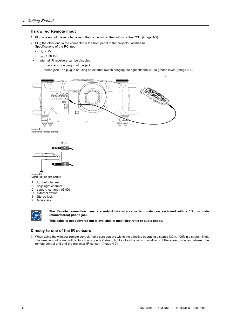 Getting started | Barco RLM R6+ PERFORMER R9010270 User Manual | Page 44 / 165