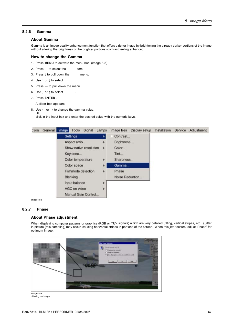 6 gamma, 7 phase, Gamma | Phase | Barco RLM R6+ PERFORMER R9010270 User Manual | Page 71 / 165