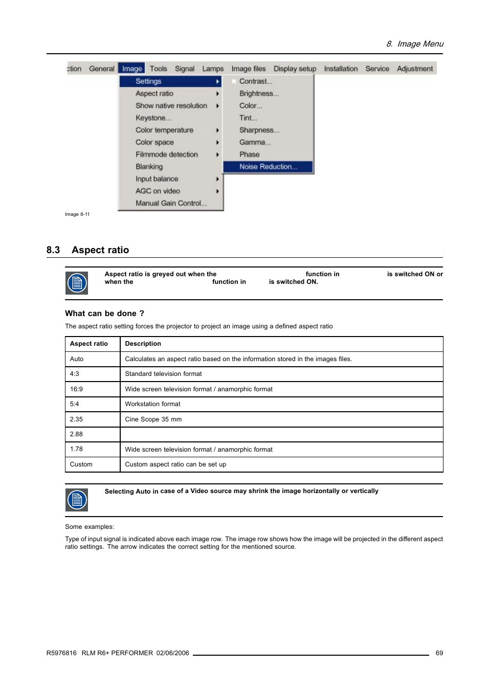 3 aspect ratio, Aspect ratio | Barco RLM R6+ PERFORMER R9010270 User Manual | Page 73 / 165