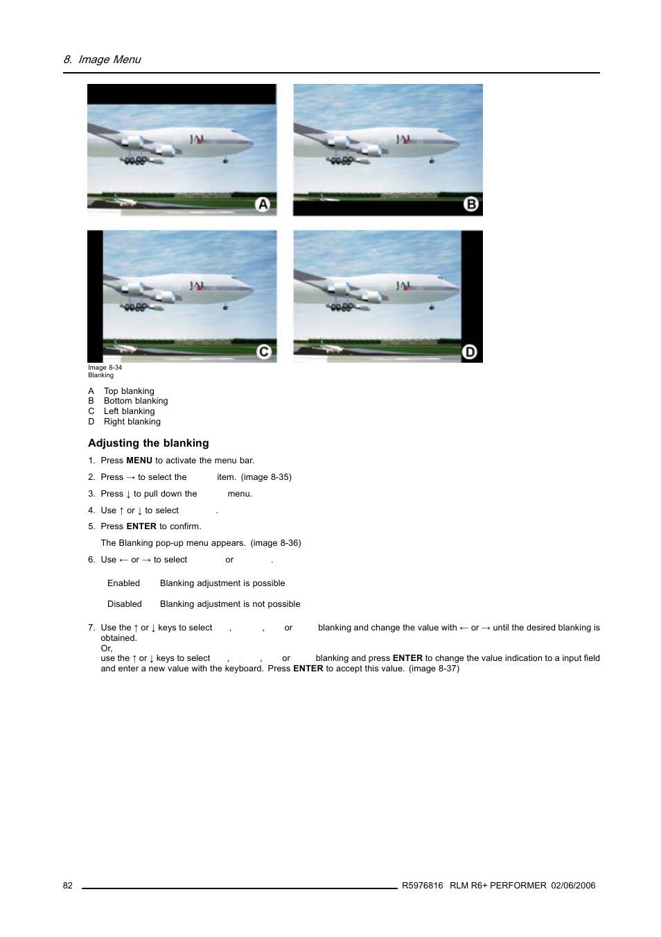 Image menu | Barco RLM R6+ PERFORMER R9010270 User Manual | Page 86 / 165