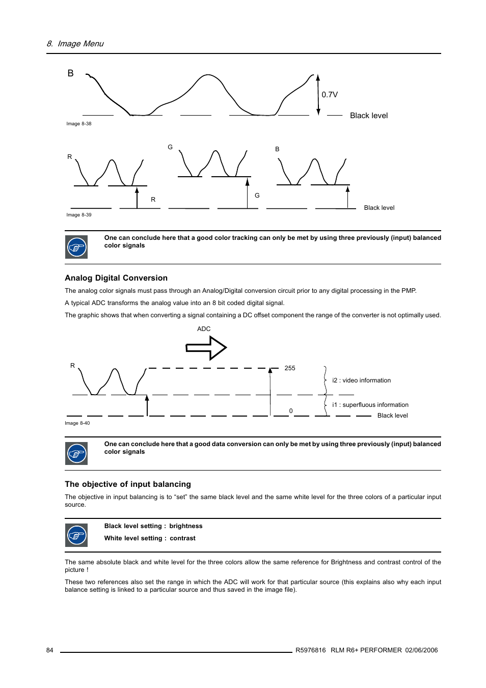 B),image 8-38, Image 8-39, Image menu | Barco RLM R6+ PERFORMER R9010270 User Manual | Page 88 / 165