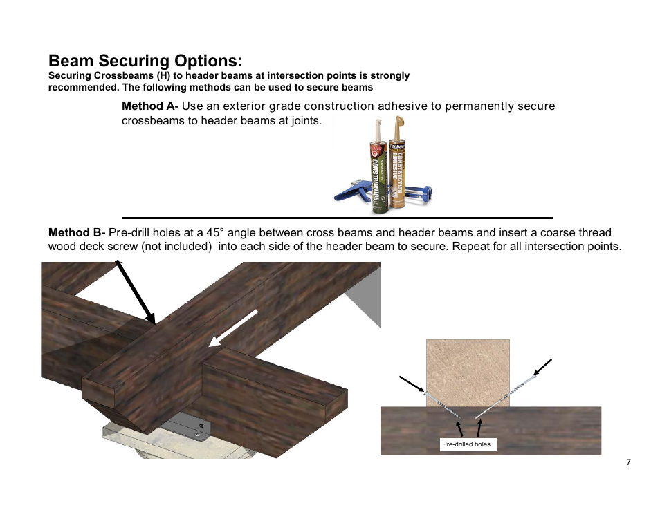 Beam securing options | Outdoor Great Room Tuscany II-WB Pergola User Manual | Page 7 / 10