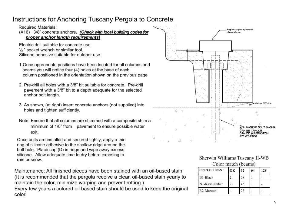 Sherwin williams tuscany ii-wb color match (beams) | Outdoor Great Room Tuscany II-WB Pergola User Manual | Page 9 / 10