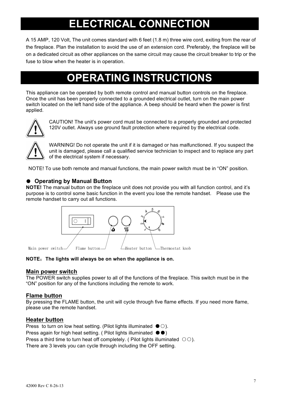 Electrical connection, Operating instructions | Outdoor Great Room GI-29 Insert surrounds IS-42 User Manual | Page 7 / 9