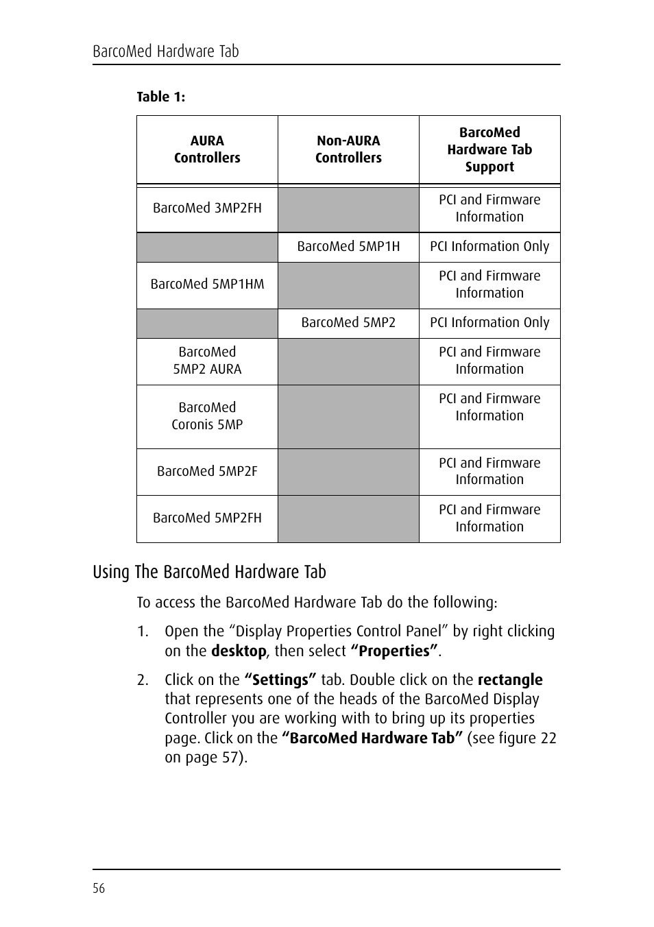 Using the barcomed hardware tab, Barcomed hardware tab | Barco DICOM THEATER MGP 15 User Manual | Page 56 / 102