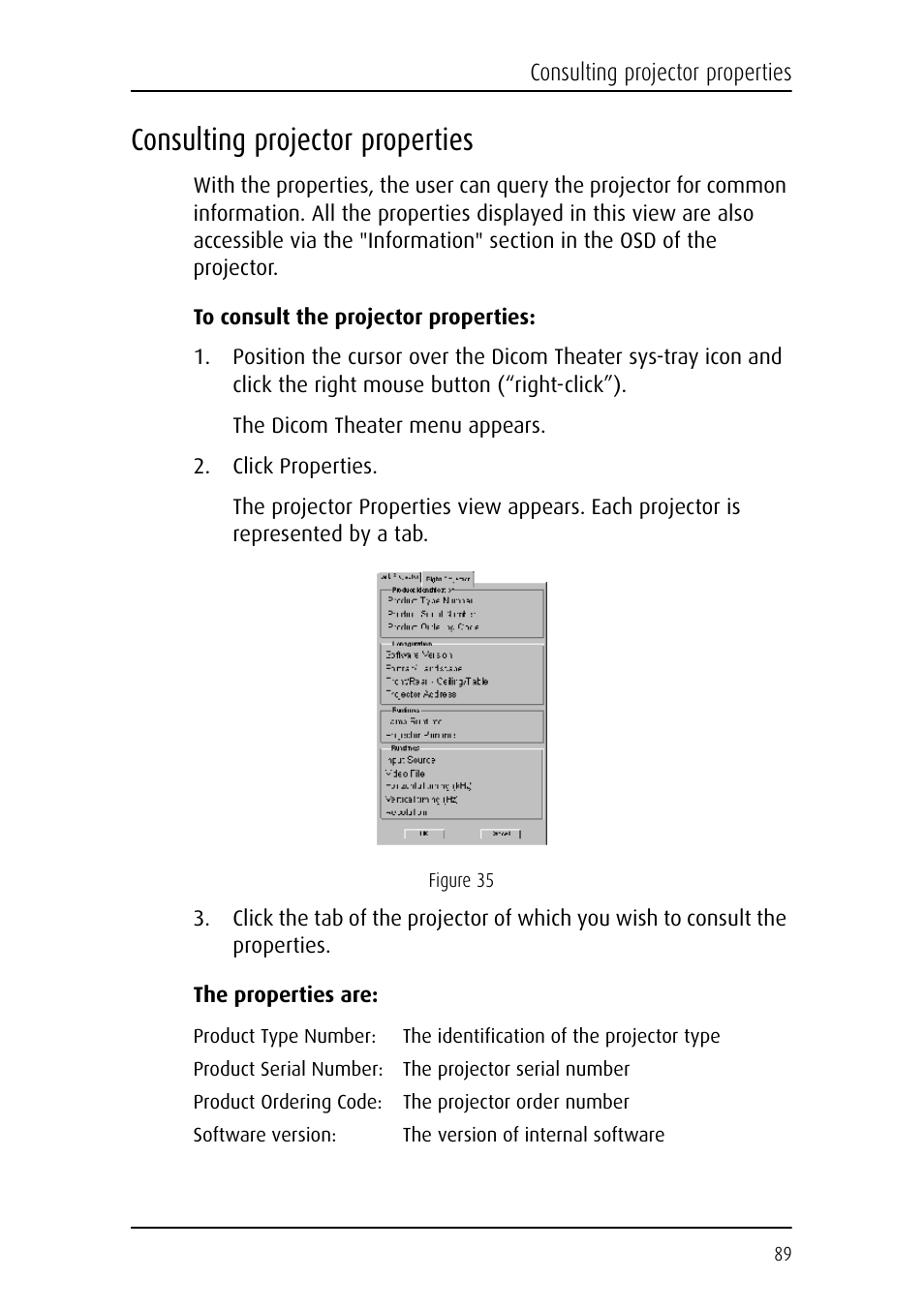 Consulting projector properties | Barco DICOM THEATER MGP 15 User Manual | Page 89 / 102