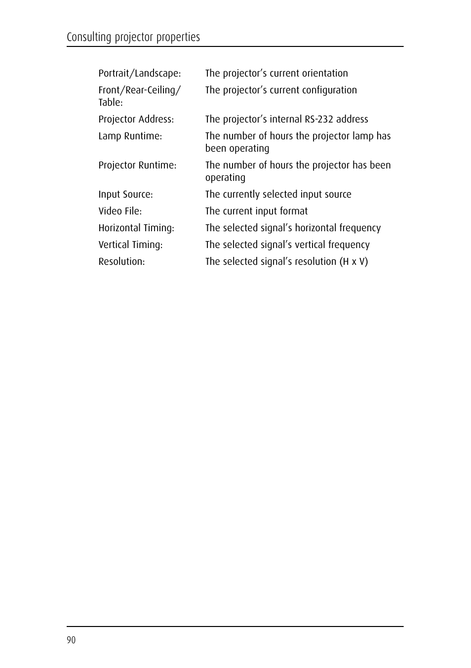 Consulting projector properties | Barco DICOM THEATER MGP 15 User Manual | Page 90 / 102