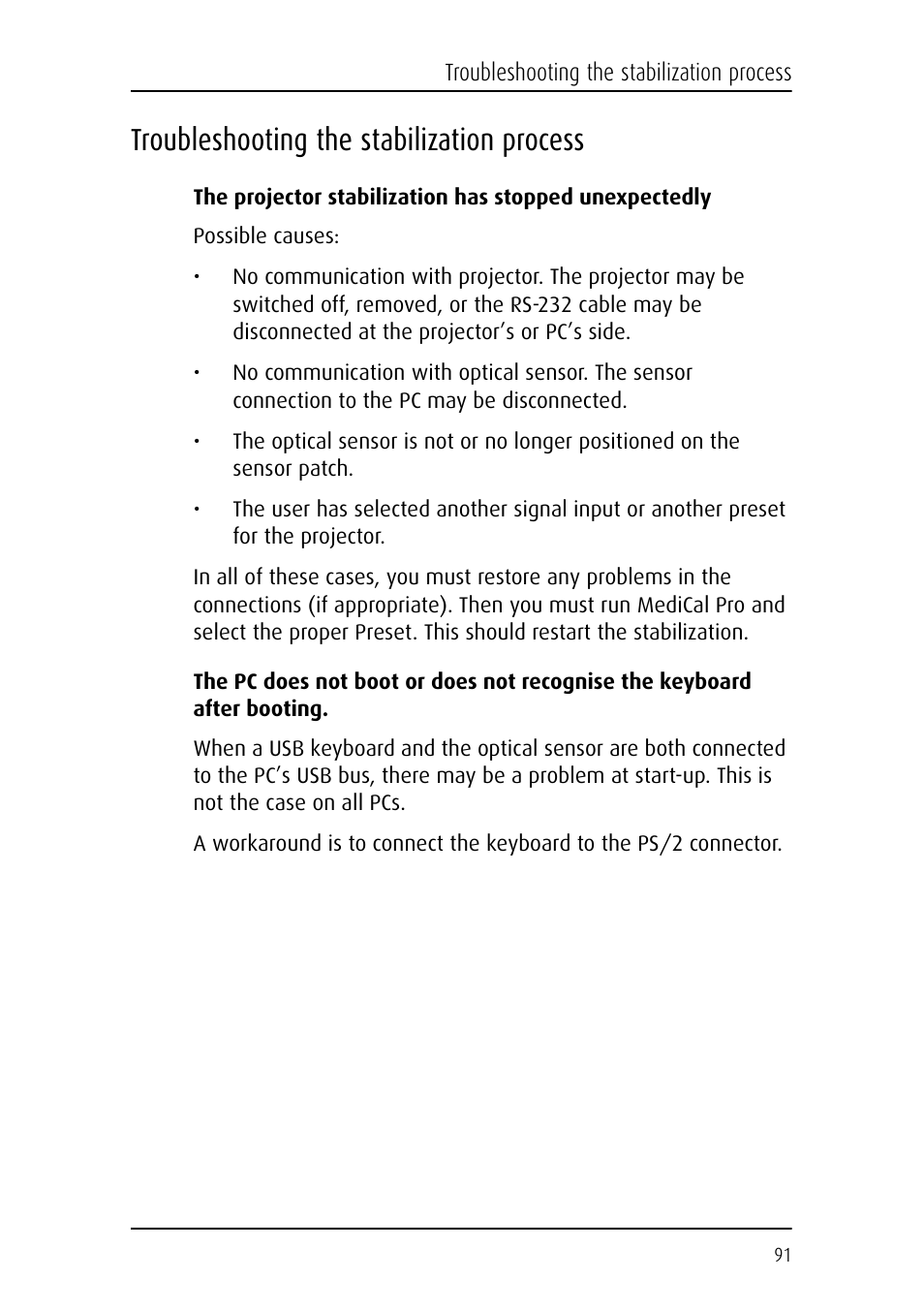 Troubleshooting the stabilization process | Barco DICOM THEATER MGP 15 User Manual | Page 91 / 102