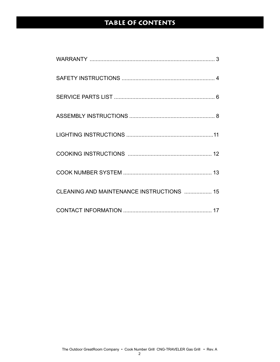 Outdoor Great Room CNG-Traveler Gas Grill User Manual | Page 2 / 16