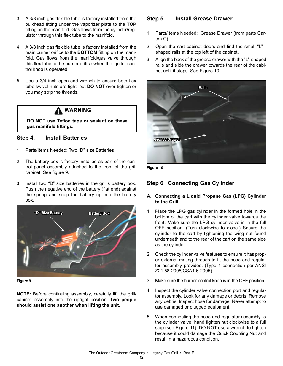 Outdoor Great Room Gas Grill LG36i User Manual | Page 12 / 21