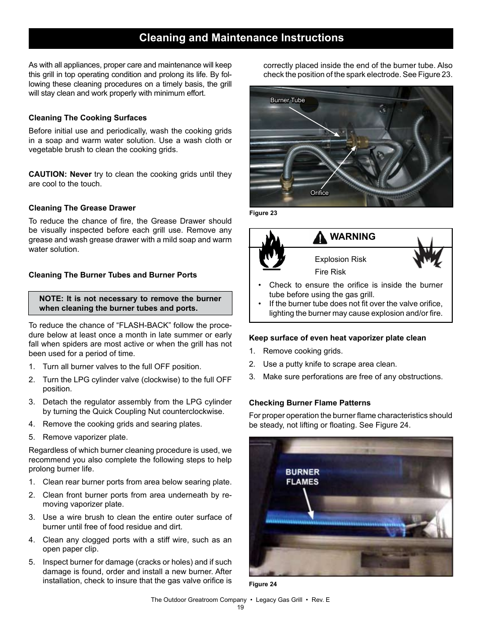 Cleaning and maintenance instructions | Outdoor Great Room Gas Grill LG36i User Manual | Page 19 / 21