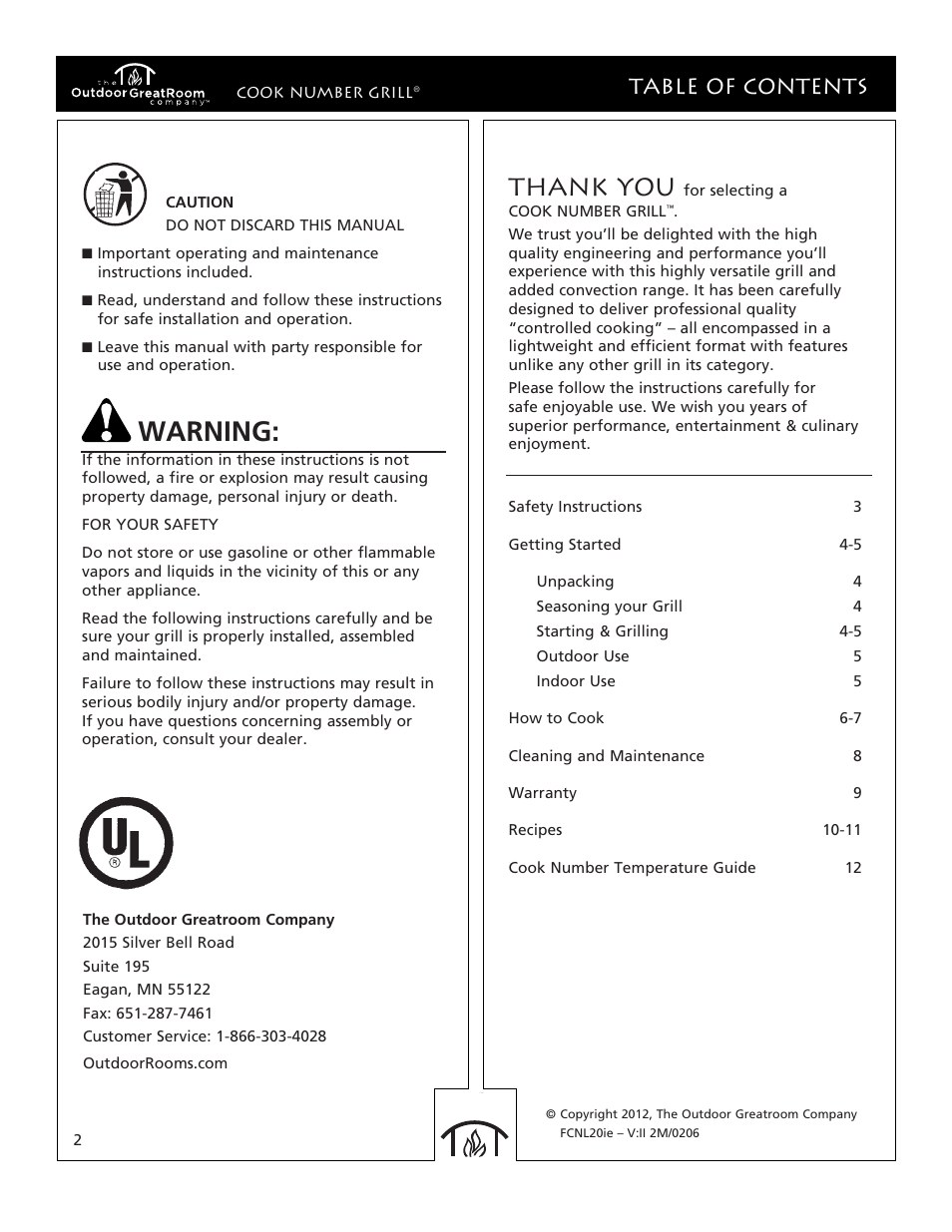 Outdoor Great Room Legacy 20 Electric User Manual | Page 2 / 12