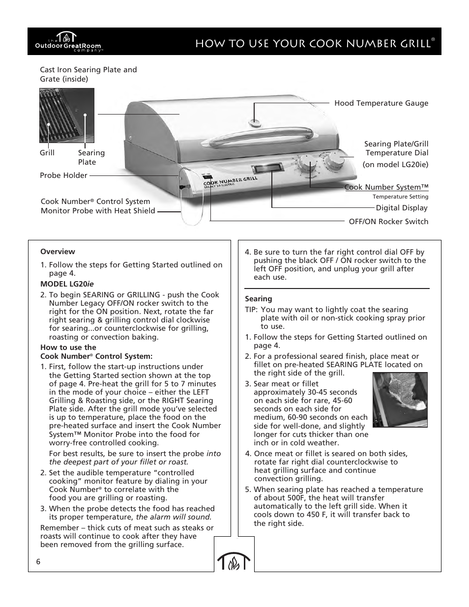 How to use your cook number grill | Outdoor Great Room Legacy 20 Electric User Manual | Page 6 / 12