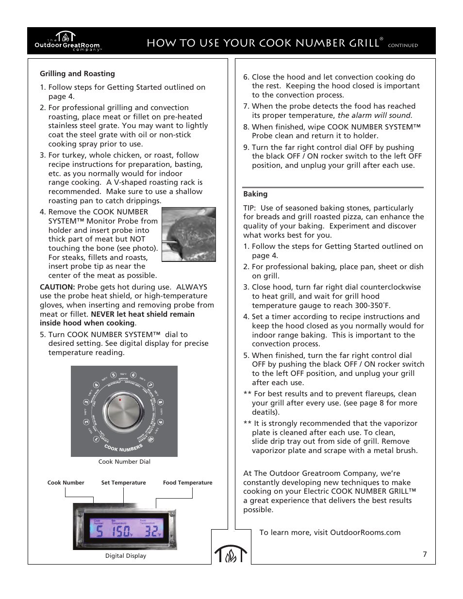 How to use your cook number grill, Cook number dial digital display, Cook number set temperature food temperature | Outdoor Great Room Legacy 20 Electric User Manual | Page 7 / 12