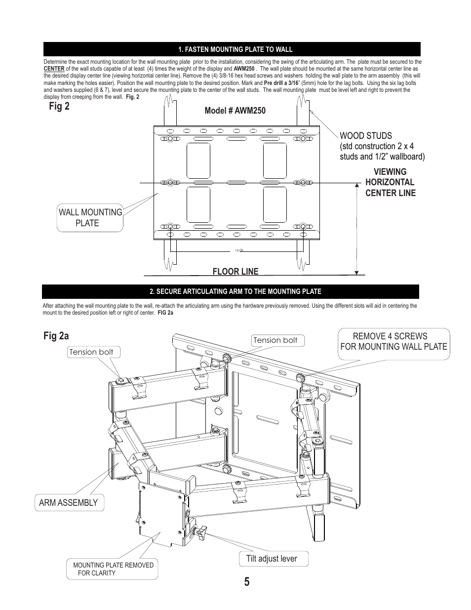 Fig 2 fig 2a | PDR Mounts awm250 User Manual | Page 5 / 8