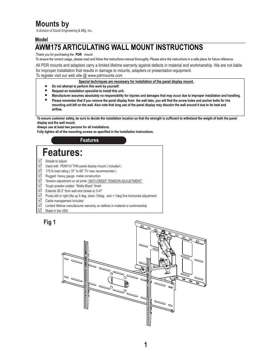 PDR Mounts awm175 User Manual | 8 pages