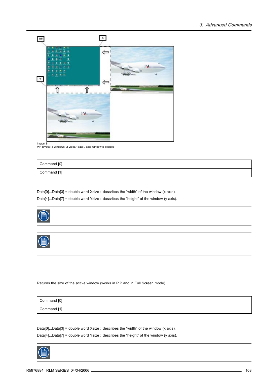17 pip window size, read, Pip window size, read | Barco RS232 User Manual | Page 105 / 171