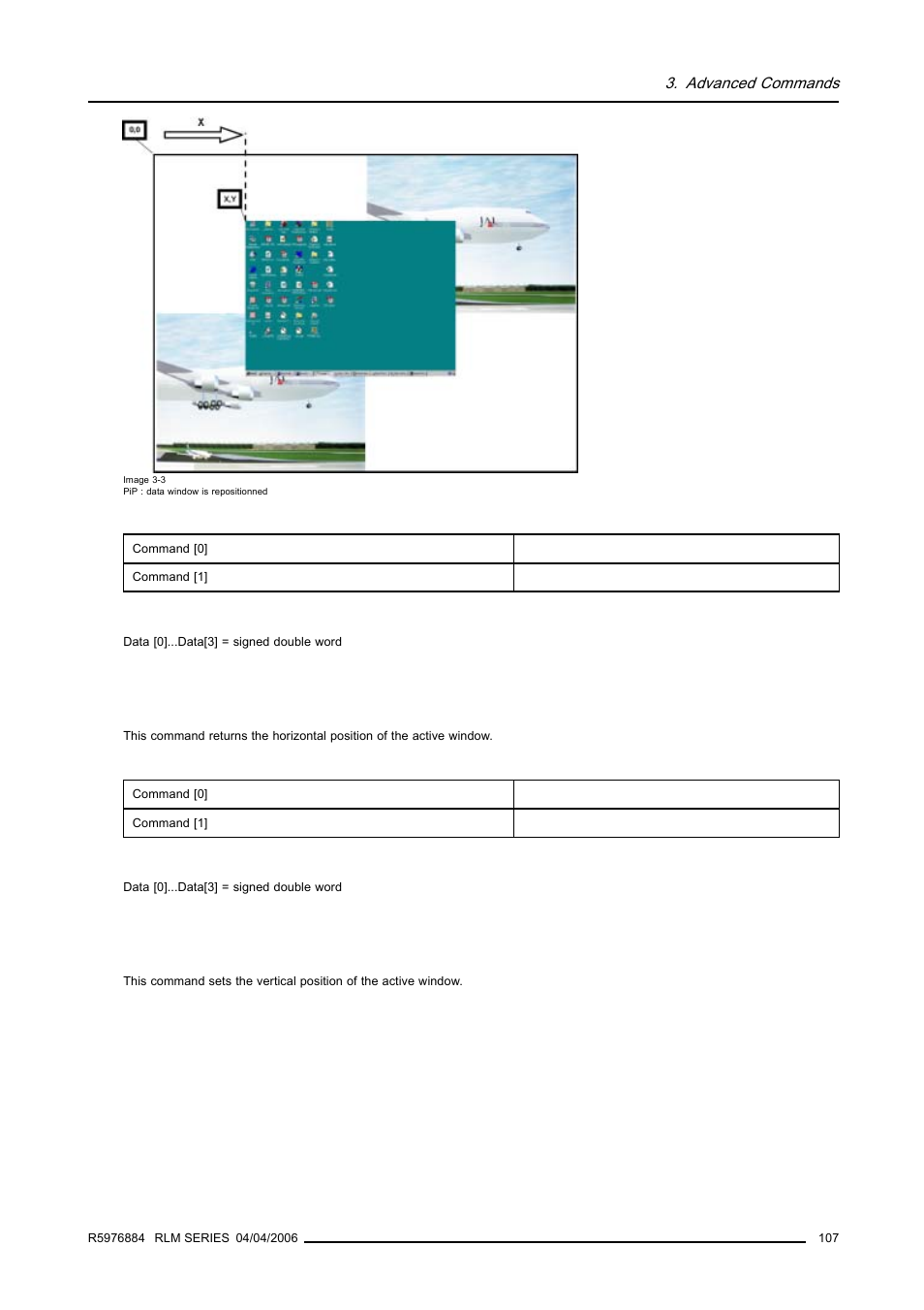 24 window horizontal position, read, 25 window vertical position, write, 107 3.2.25 window vertical position, write | Window horizontal position, read, Window vertical position, write | Barco RS232 User Manual | Page 109 / 171