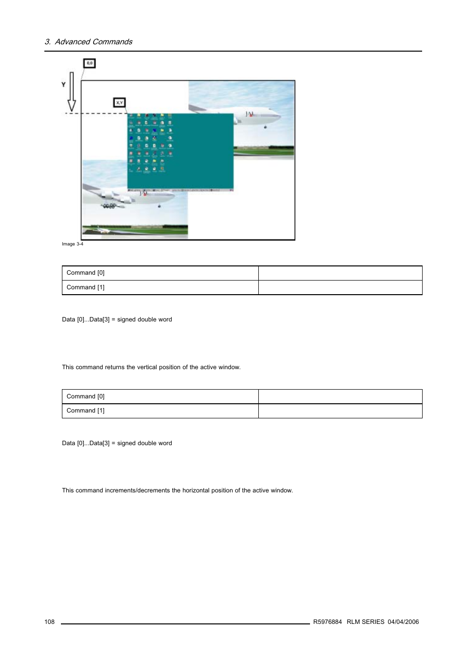 26 window vertical position, read, 27 window horizontal position, increment/decrement, Window vertical position, read | Window horizontal position, increment/decrement | Barco RS232 User Manual | Page 110 / 171