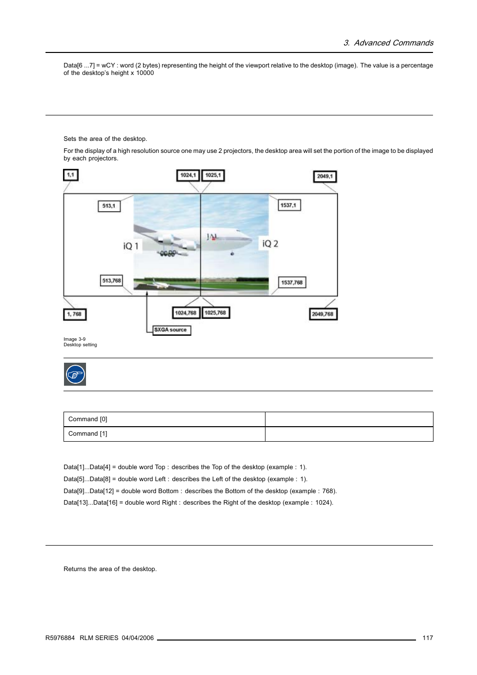 10 desktop area, write, 11 desktop area, read, 117 3.11 desktop area, read | Desktop area, write, Desktop area, read | Barco RS232 User Manual | Page 119 / 171