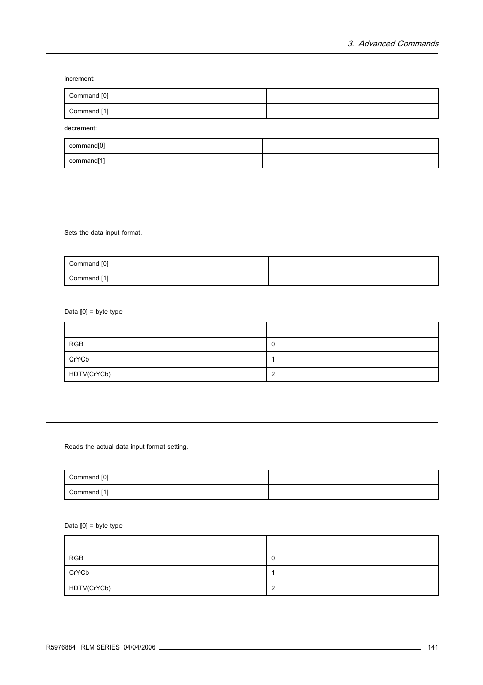 29 data input format, write, 30 data input format, read, 141 3.30 data input format, read | Data input format, write, Data input format, read | Barco RS232 User Manual | Page 143 / 171