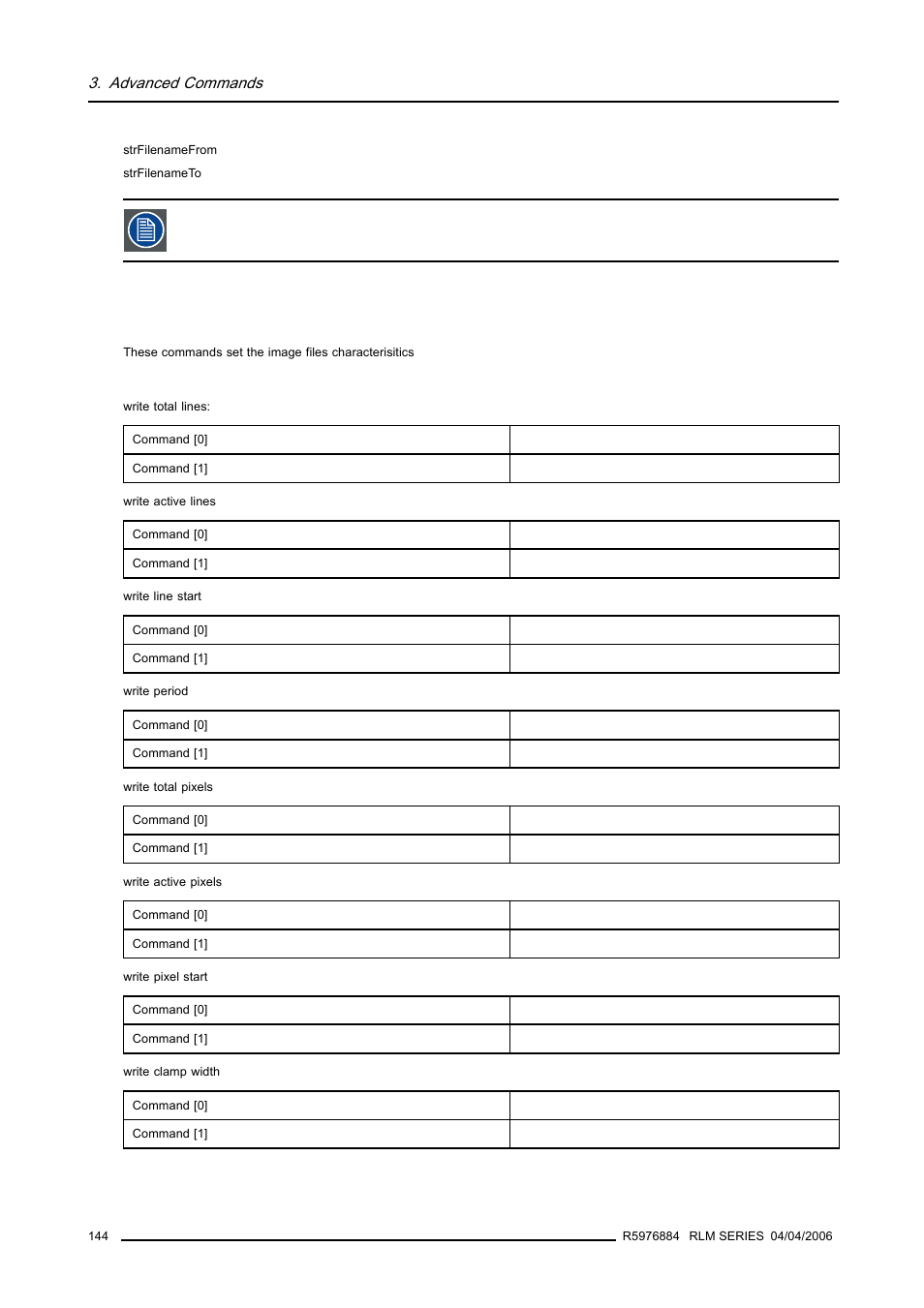 5 image files settings, write, Image files settings, write, Advanced commands | Barco RS232 User Manual | Page 146 / 171