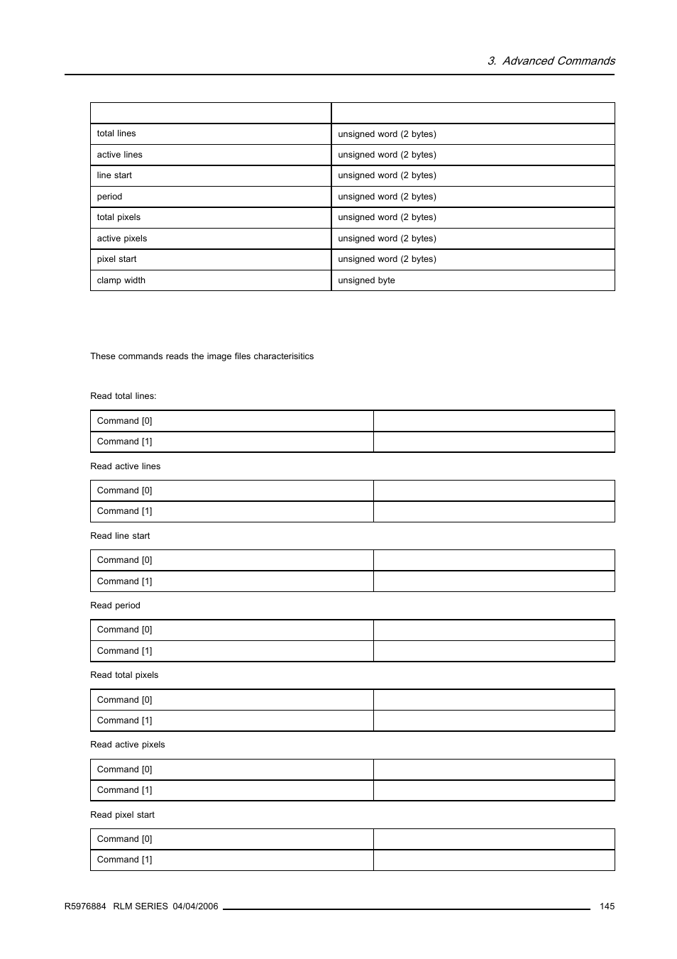 6 image files settings, read, Image files settings, read, Advanced commands | Barco RS232 User Manual | Page 147 / 171