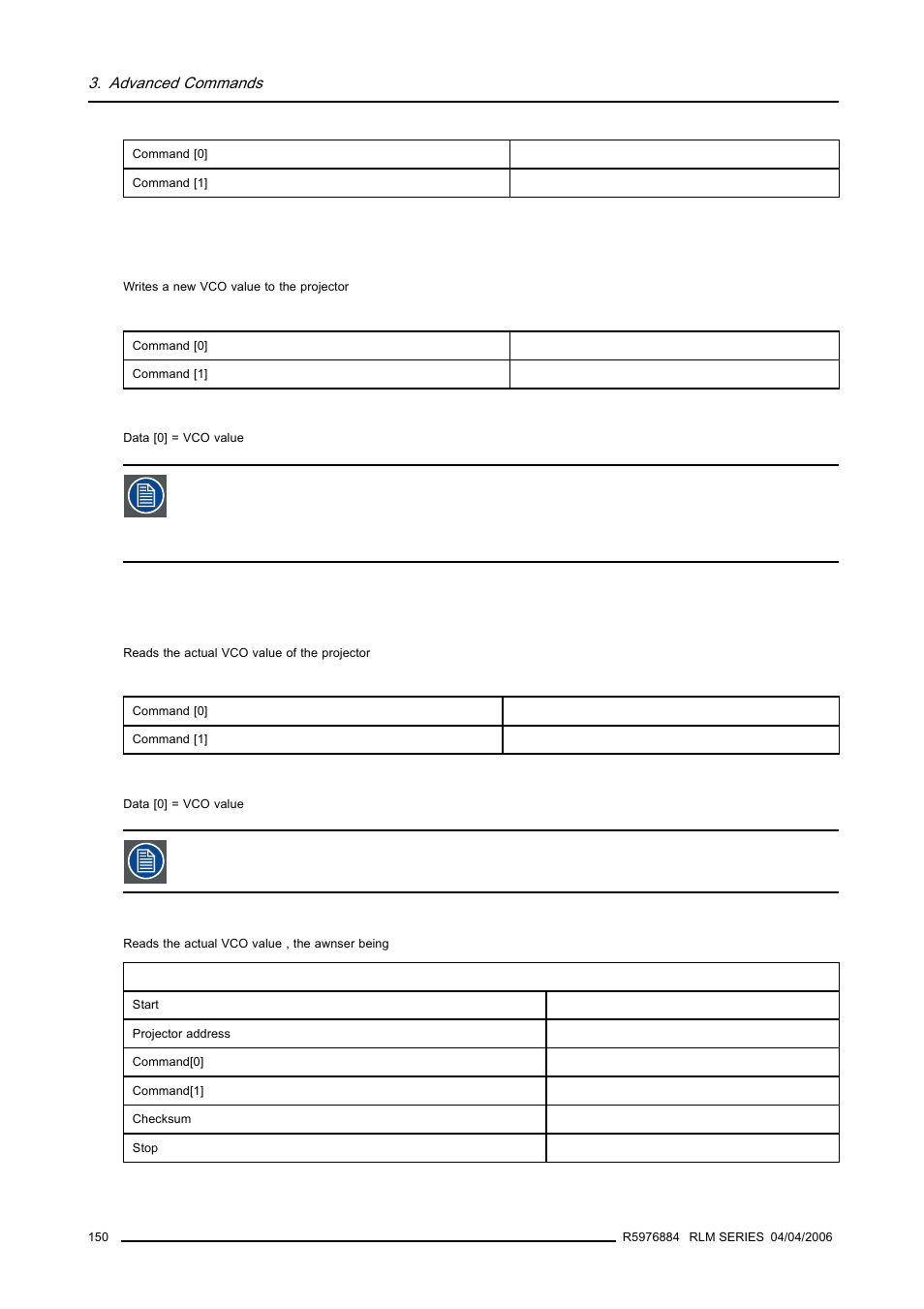 12 vco,write, 13 vco, read, 150 3.31.13 vco, read | Vco,write, Vco, read | Barco RS232 User Manual | Page 152 / 171