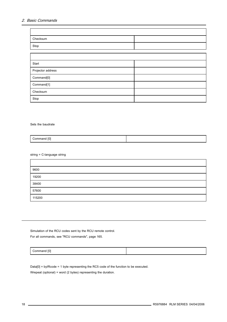 9 baudrate, write, 3 rcu commands, Baudrate, write | Rcu commands | Barco RS232 User Manual | Page 20 / 171