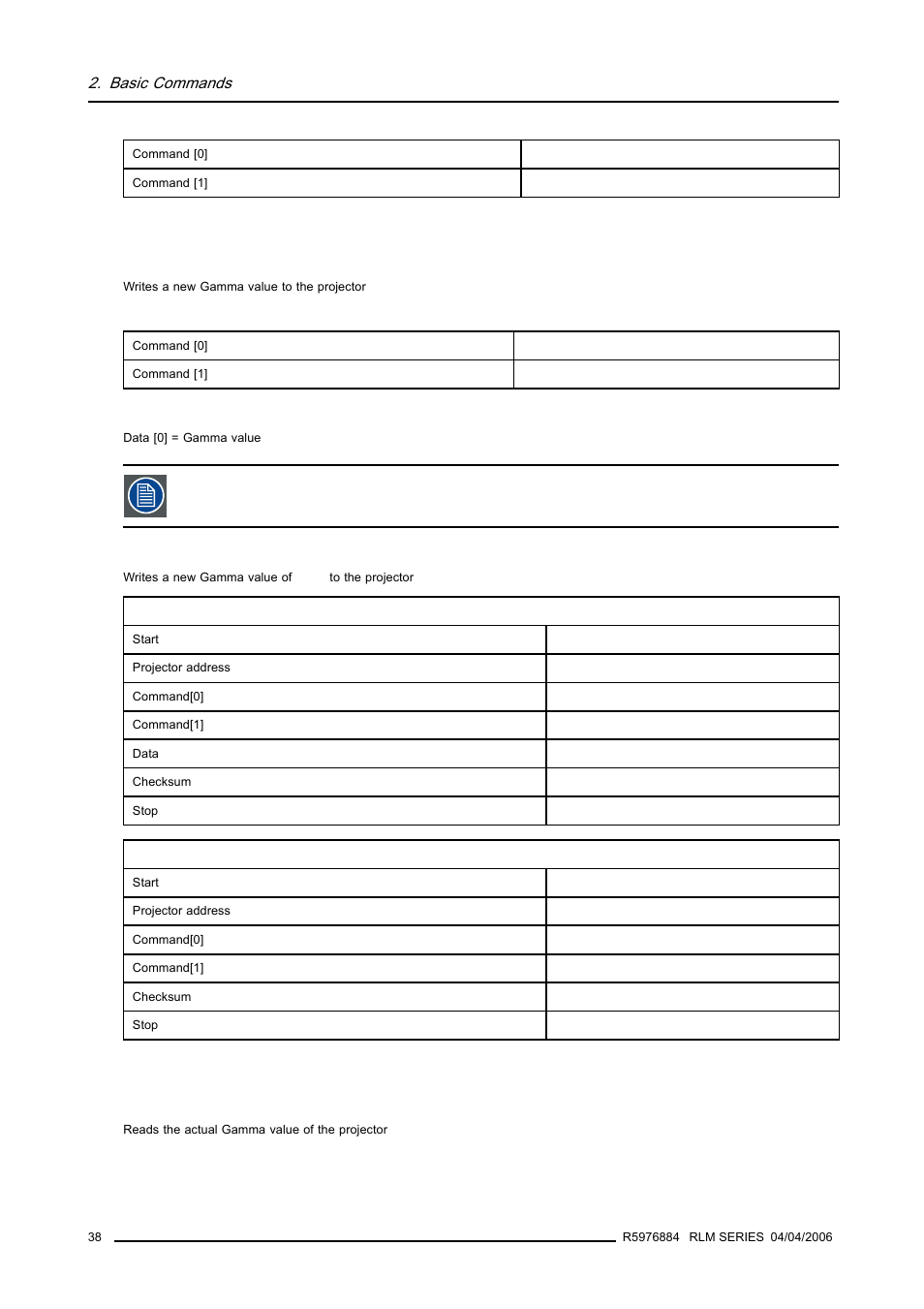 27 gamma, write, 28 gamma, read, 38 2.7.28 gamma, read | Barco RS232 User Manual | Page 40 / 171