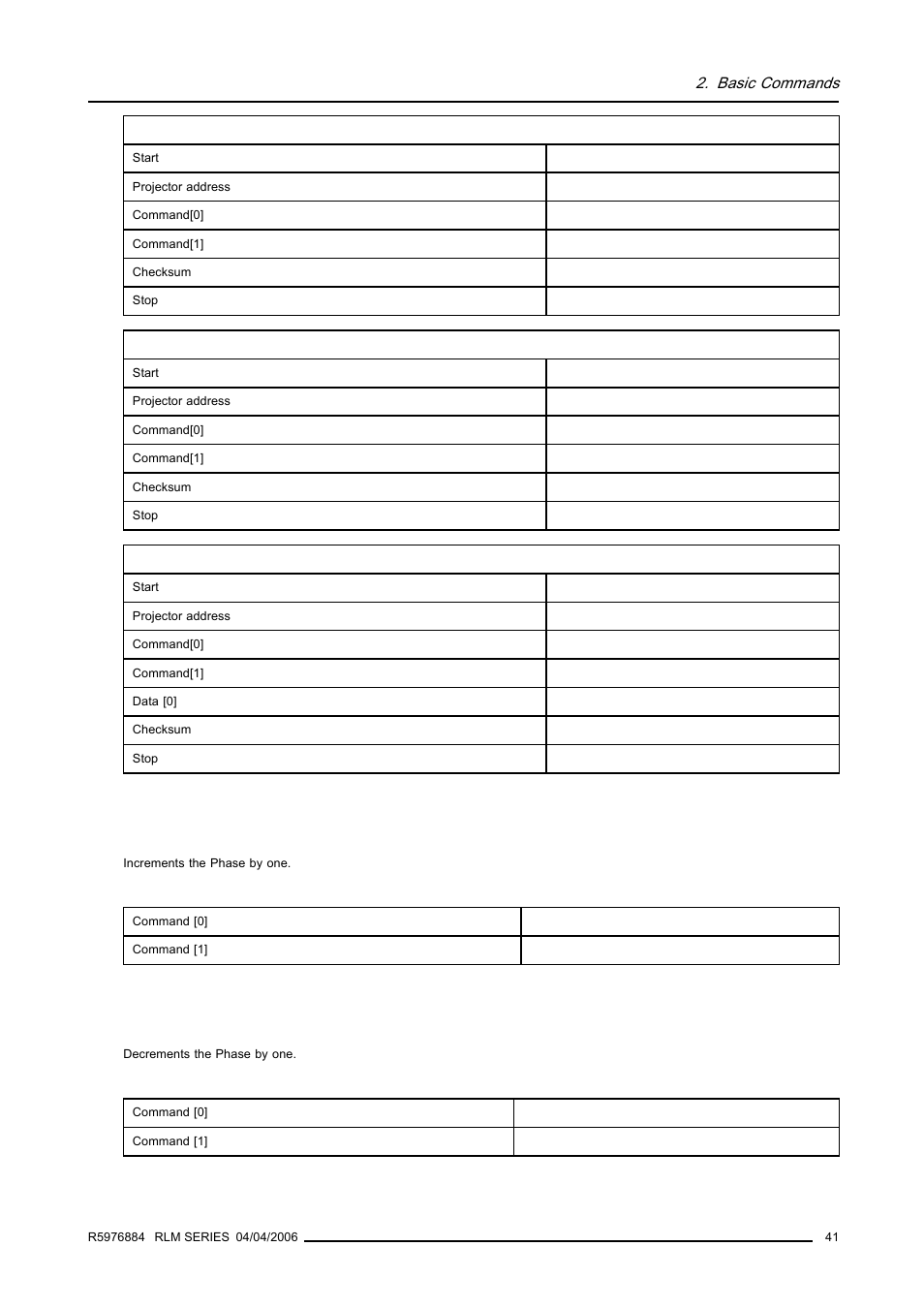 31 phase, increment, 32 phase, decrement, 41 2.7.32 phase, decrement | Basic commands | Barco RS232 User Manual | Page 43 / 171