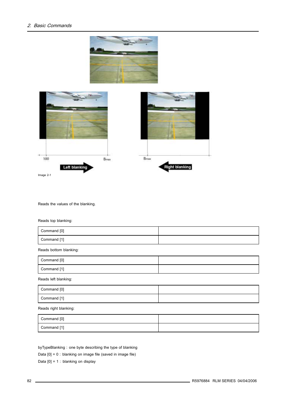 5 blanking, read, Blanking, read, Basic commands | Barco RS232 User Manual | Page 84 / 171
