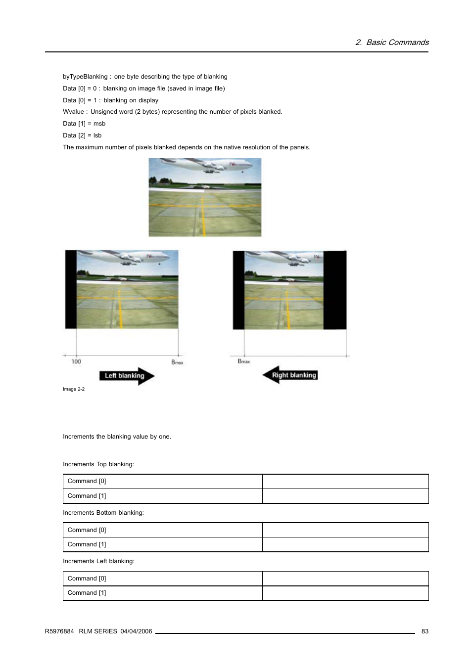 6 blanking, increment, Blanking, increment, Basic commands | Barco RS232 User Manual | Page 85 / 171