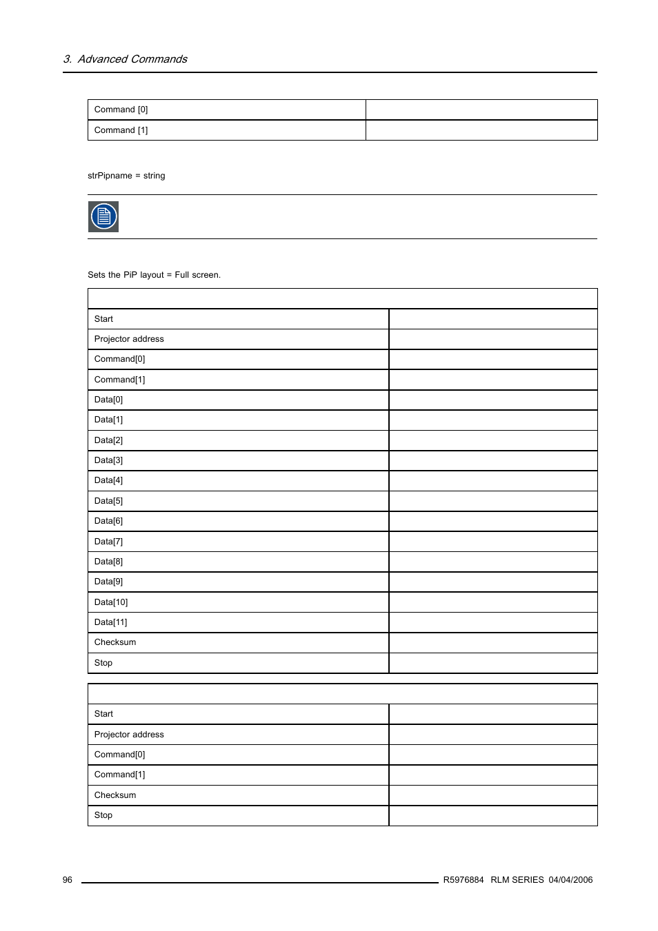 Advanced commands | Barco RS232 User Manual | Page 98 / 171
