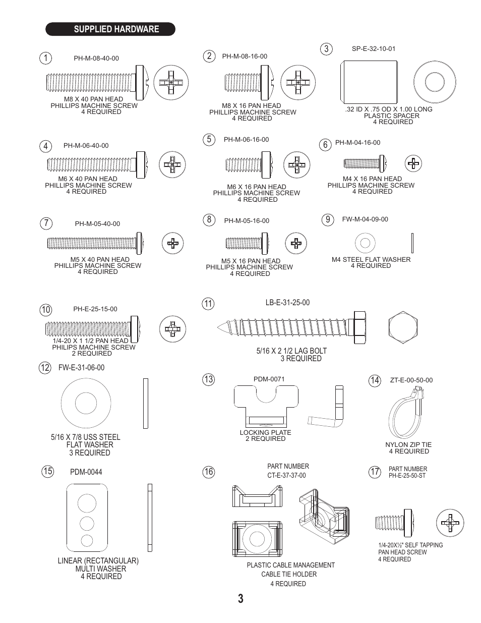 Supplied hardware | PDR Mounts awm125-120 User Manual | Page 3 / 6