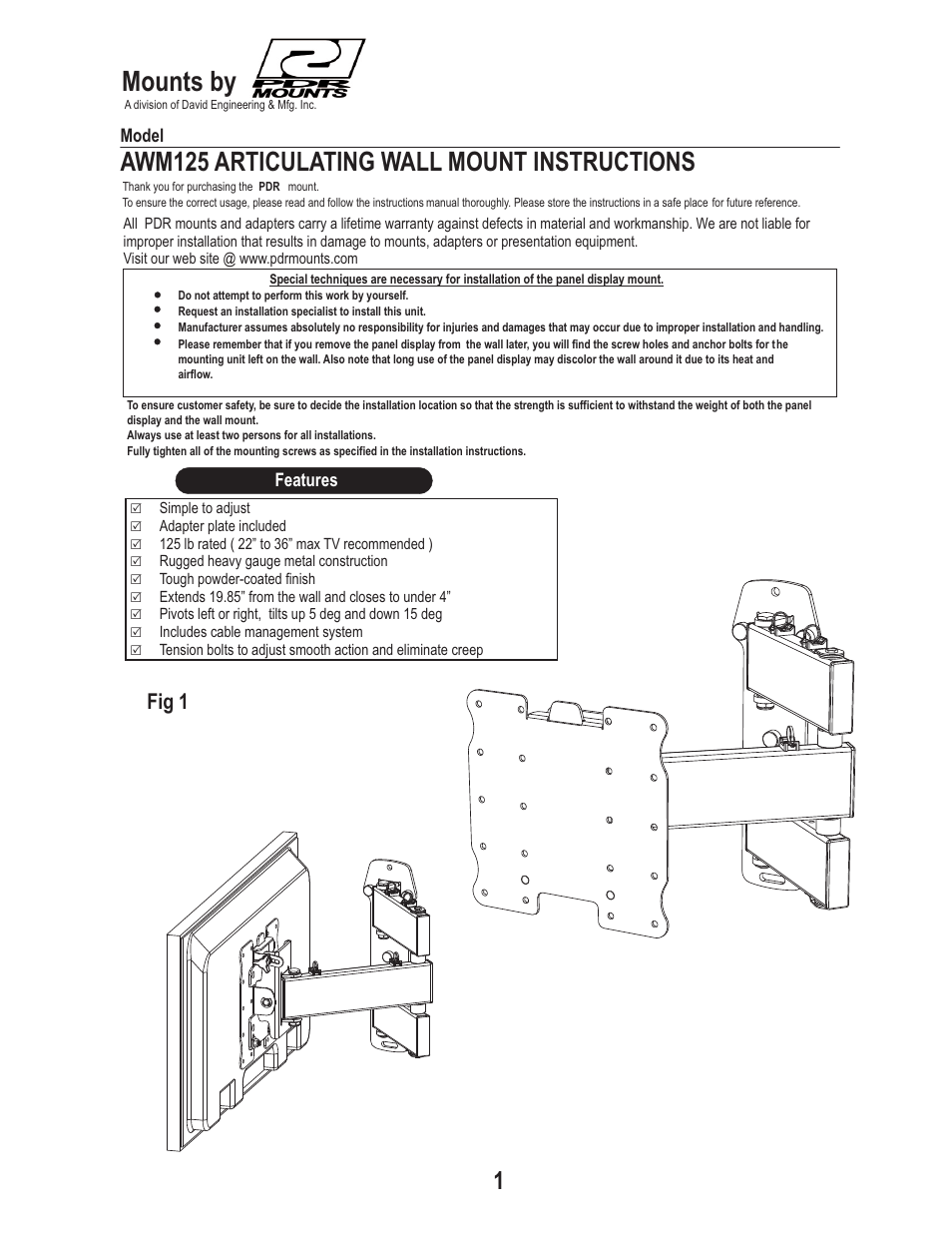PDR Mounts awm125-vesa User Manual | 6 pages