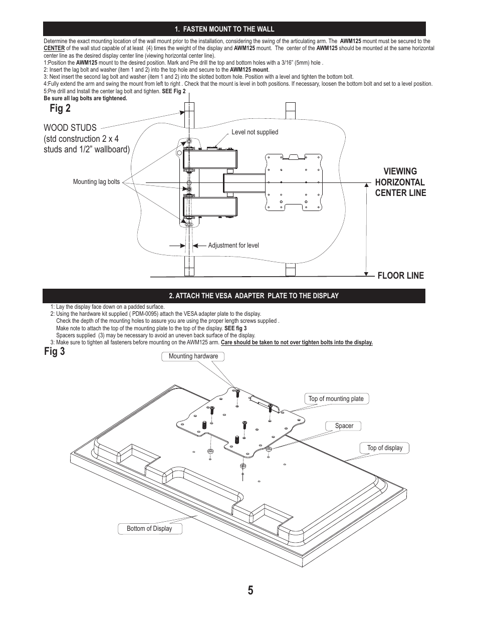 Fig 2 fig 3 | PDR Mounts awm125-vesa User Manual | Page 5 / 6