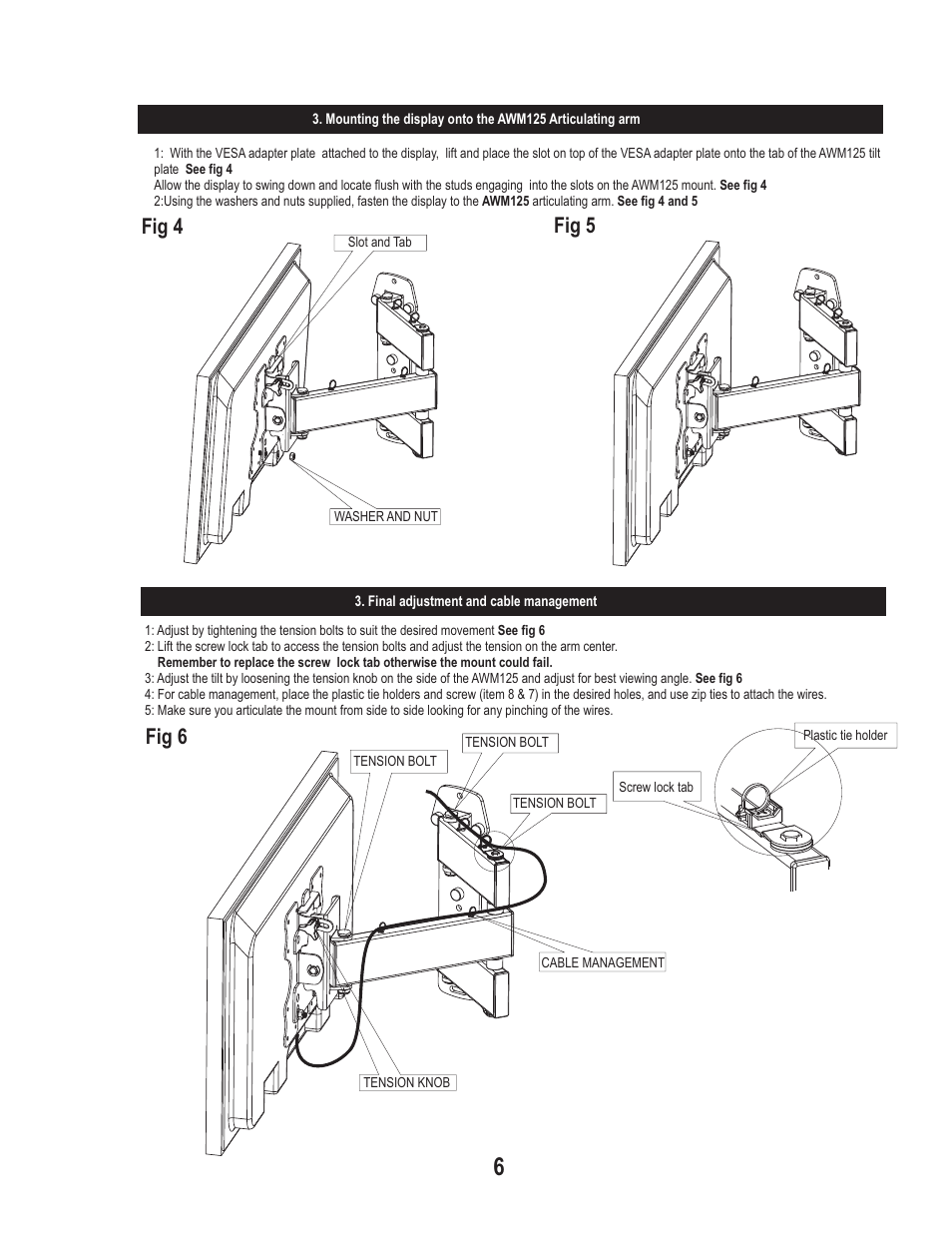 Fig 4 fig 5 fig 6 | PDR Mounts awm125-vesa User Manual | Page 6 / 6