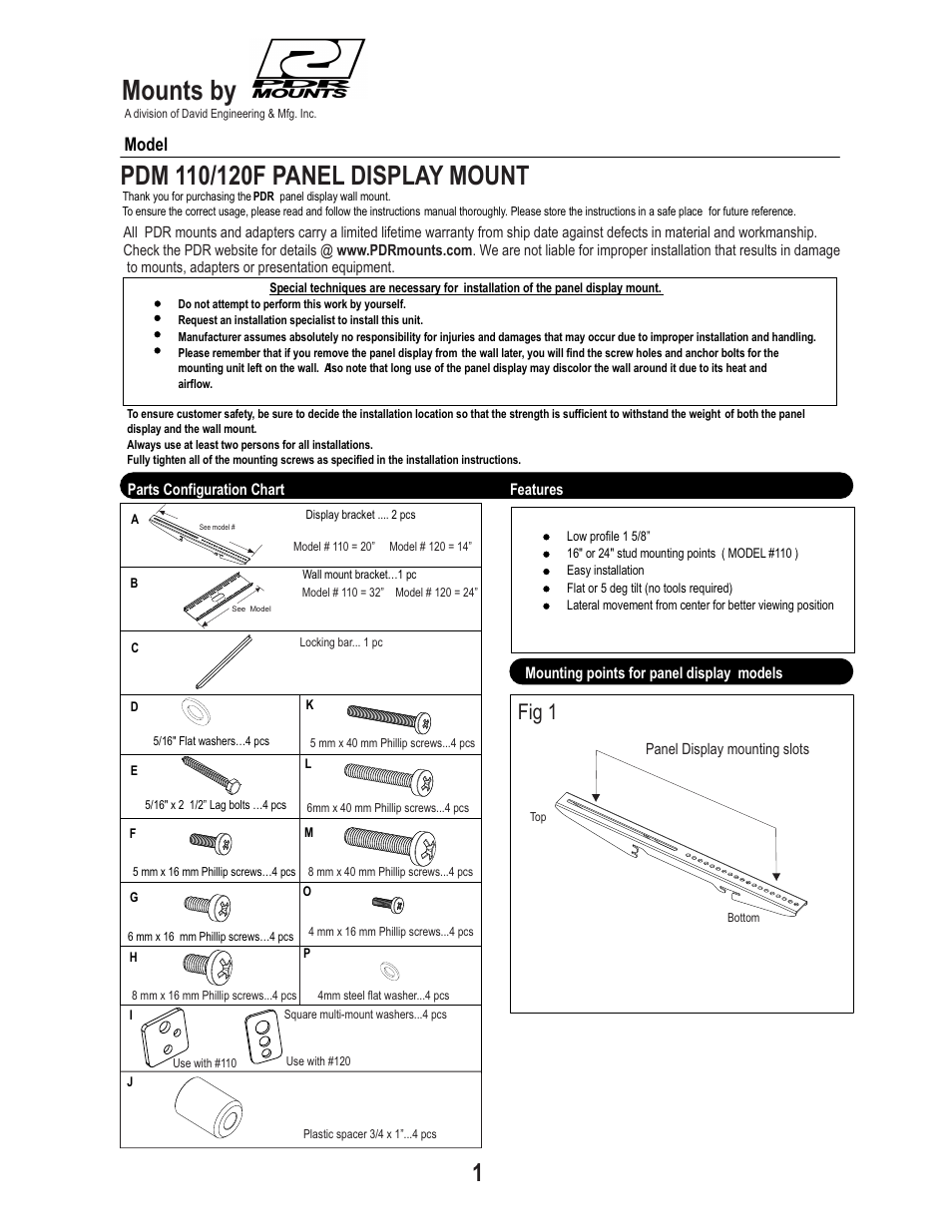 PDR Mounts pdm110f User Manual | 4 pages