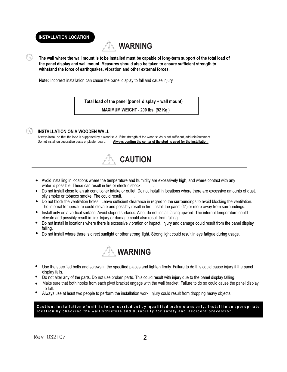 Caution warning warning | PDR Mounts pdm110f User Manual | Page 2 / 4