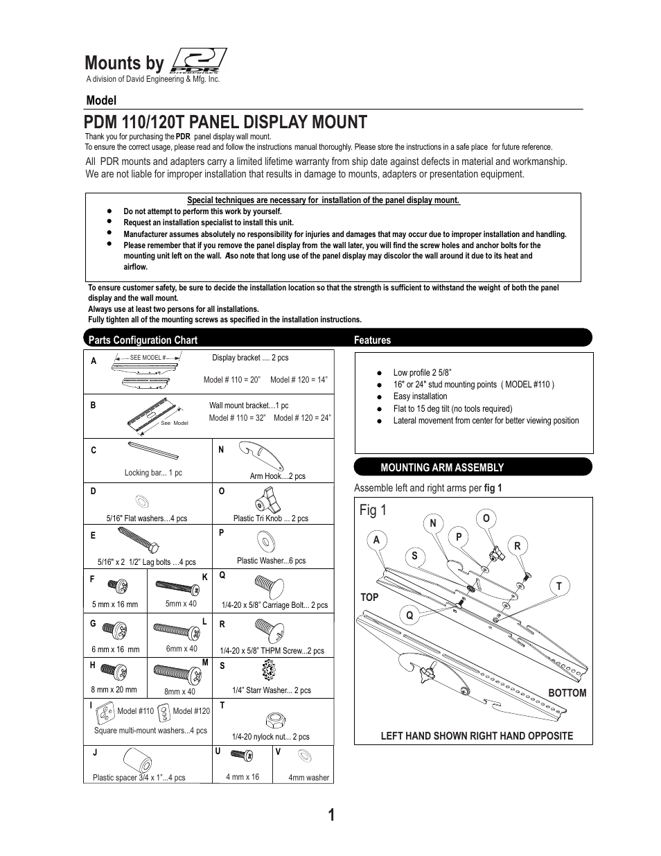 PDR Mounts pdm110t User Manual | 4 pages