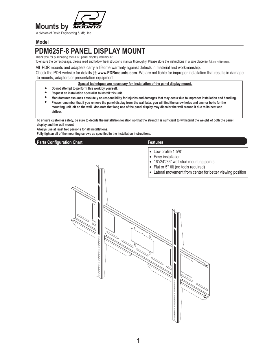 PDR Mounts pdm625f-8 User Manual | 5 pages